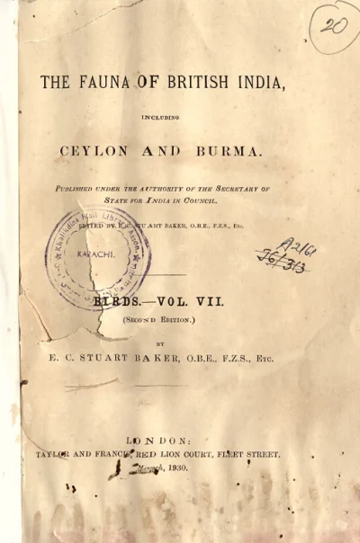 The Fauna of British India, Including Ceylon and Burma: Birds – Vol. VII (Second Edition)
