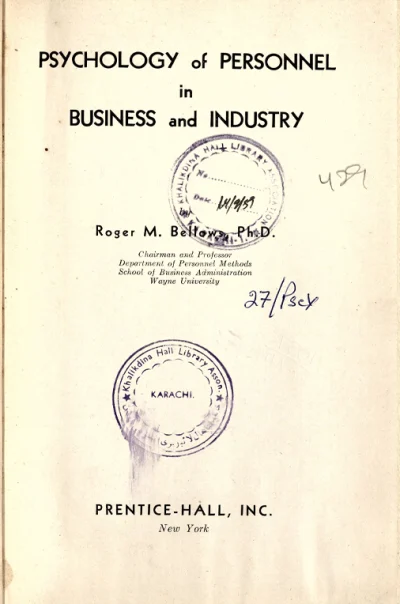 Psychology Of Personnel In Business And Industry